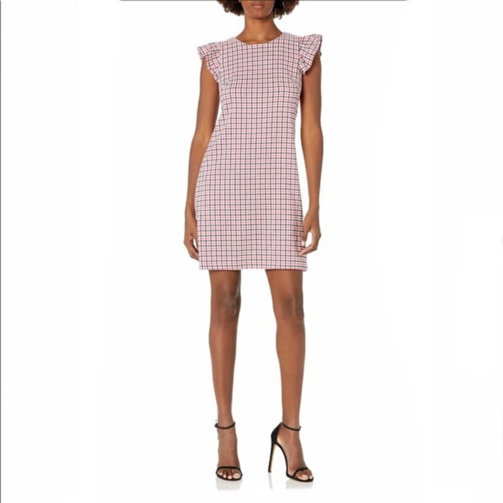 Eliza J Ruffle Sleeve Gingham Jacquard Shift Dress